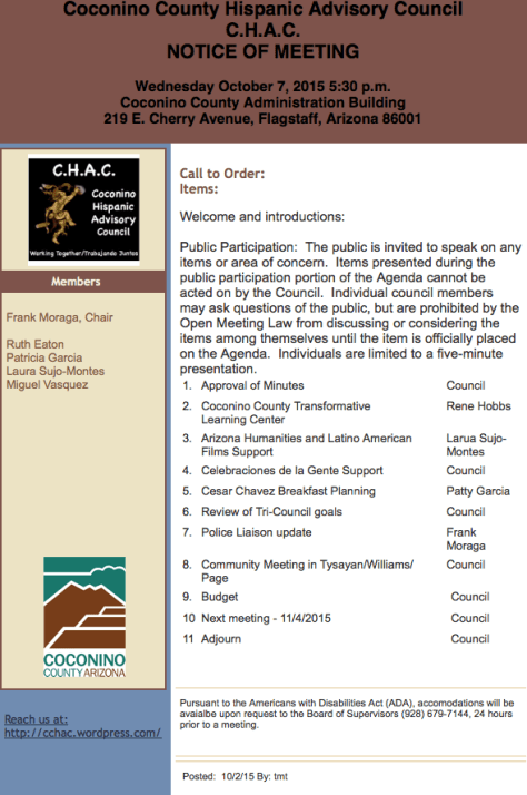 CHAC agenda for 10-7-15
